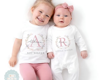 Big Sister Little Sister T-shirt and Babygrow, Matching Sisters, Big Sister Top, Baby Announcement, Sisters Gift, Personalised Outfit, Vest