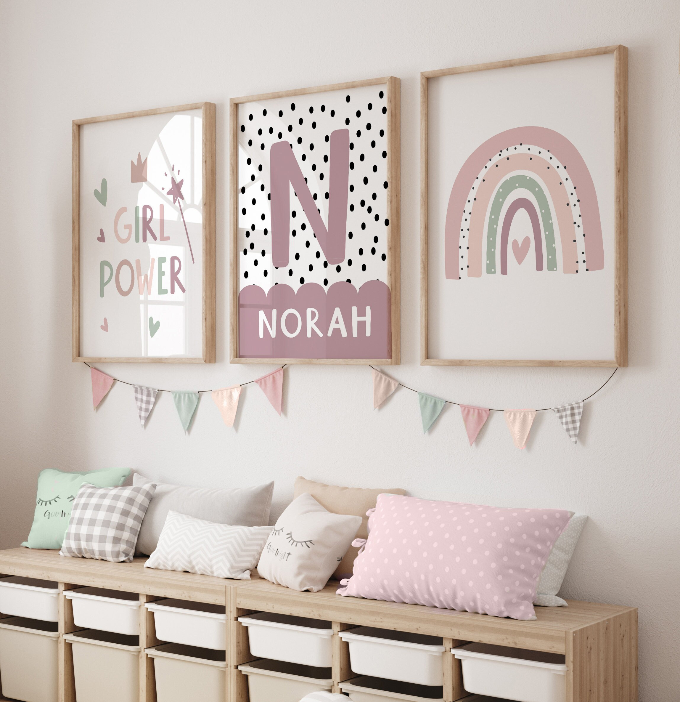 Girls Bedroom Personalised Wall Art Prints Posters A4 Girl Cave Rainbow  Pink