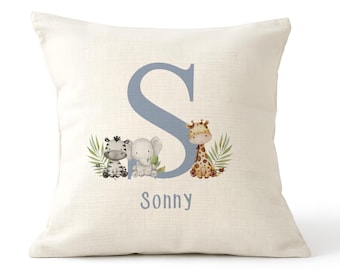 Personalisiertes Safari Namenskissen | Dschungel-Kinderzimmer-Kissen | Benutzerdefinierte Baby Geschenk | Safari Tiere Kissen | Baby Geschenk Kinderzimmer Dekor