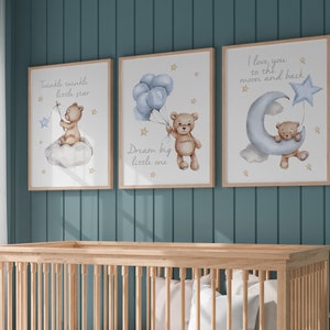 set of 3 nursery prints,teddy bear nursery,gender neutral nursery decor,baby boys,baby girls,unisex nursery,nursery decor,nursery wall art image 2