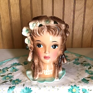Lady head vase, head vase, probably Enesco head vase, lady vase, gorgeous head vase