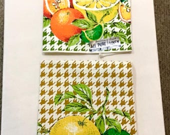 NOS Linen Kitchen Towels, Parisian Print, Vintage Citrus Decor