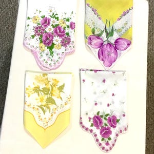 Set of four hankies, ladies hankies, yellow and purple hankies, four hankies, cotton hankies, handkerchiefs