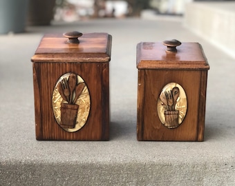 Ensemble de 2 boîtes en bois avec motif de cuisine