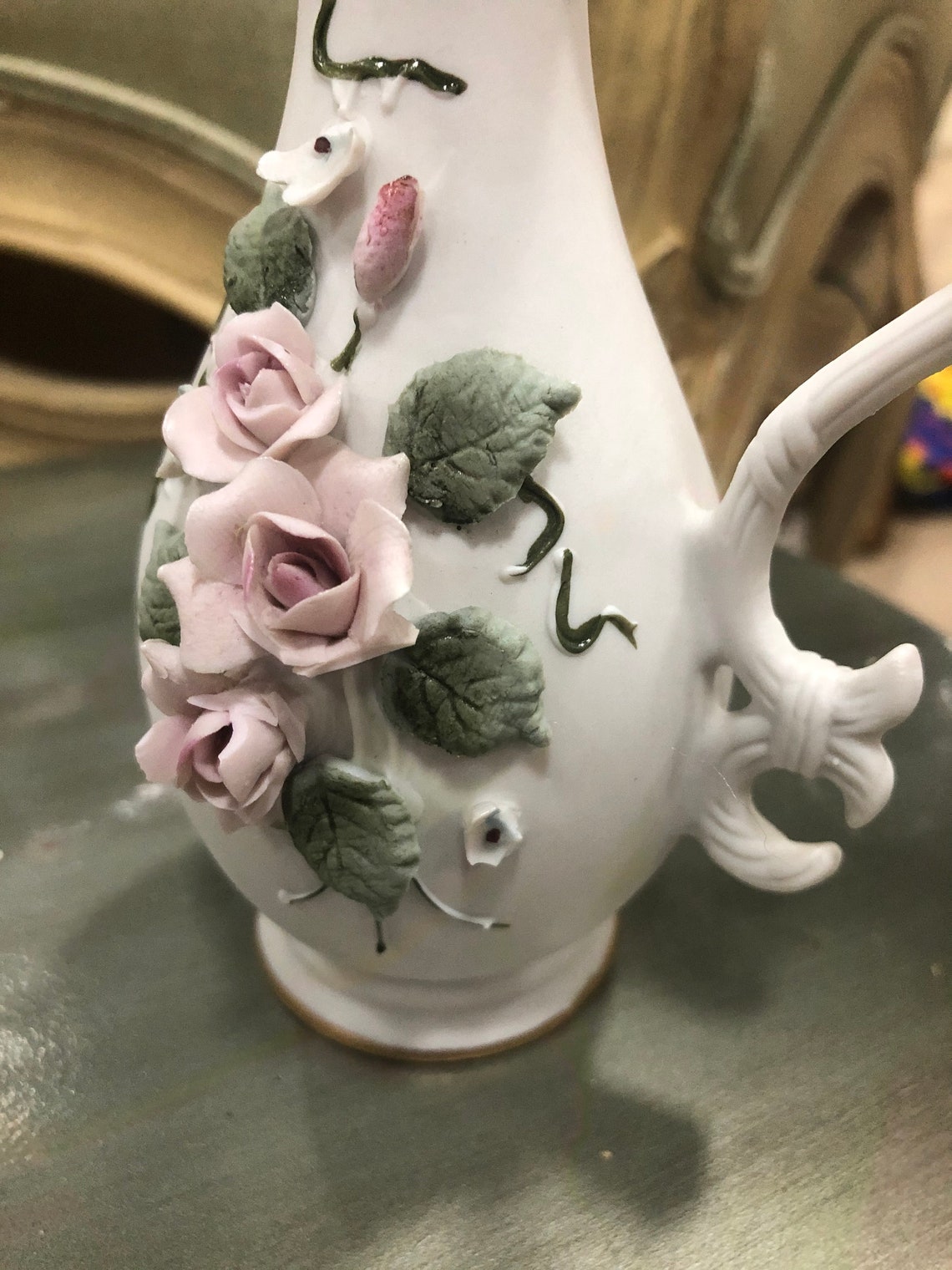 Lefton China Small White Pitcher with Flowers Etsy