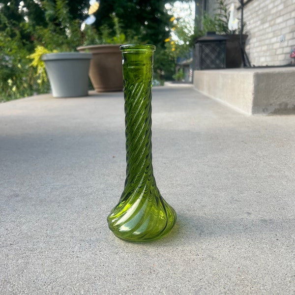 Green Glass Swirled Bud Vase