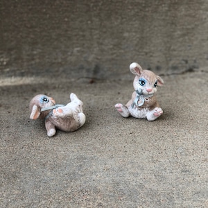 Set of 2 Ceramic Bunny Figurines