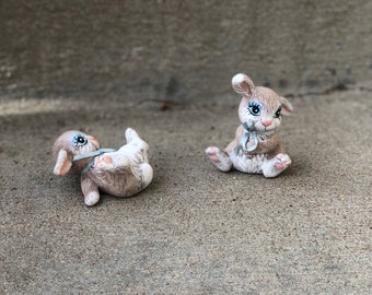 Set of 2 Ceramic Bunny Figurines