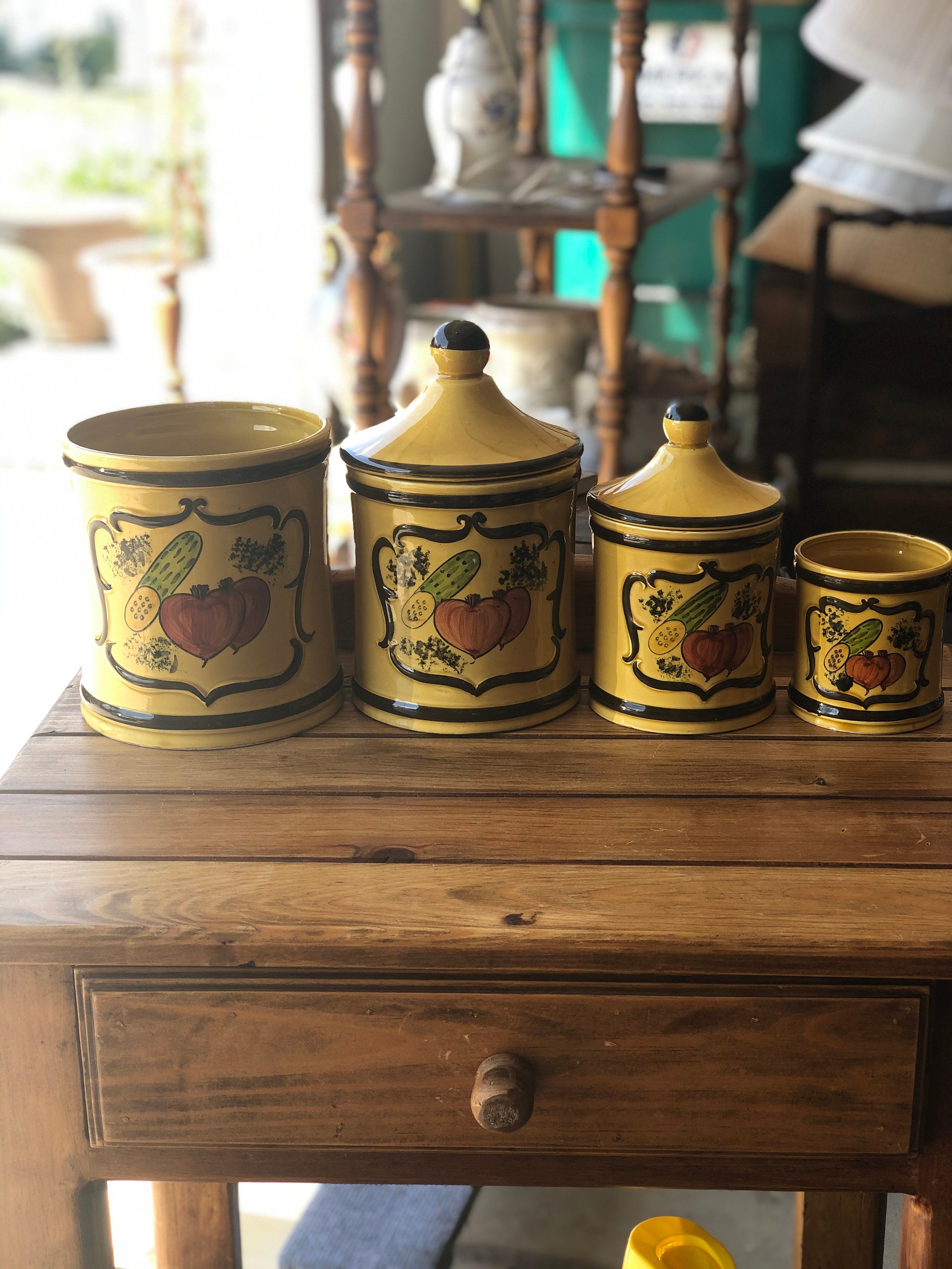 Botes de cocina de diseño vegetal de cerámica amarilla | Etsy