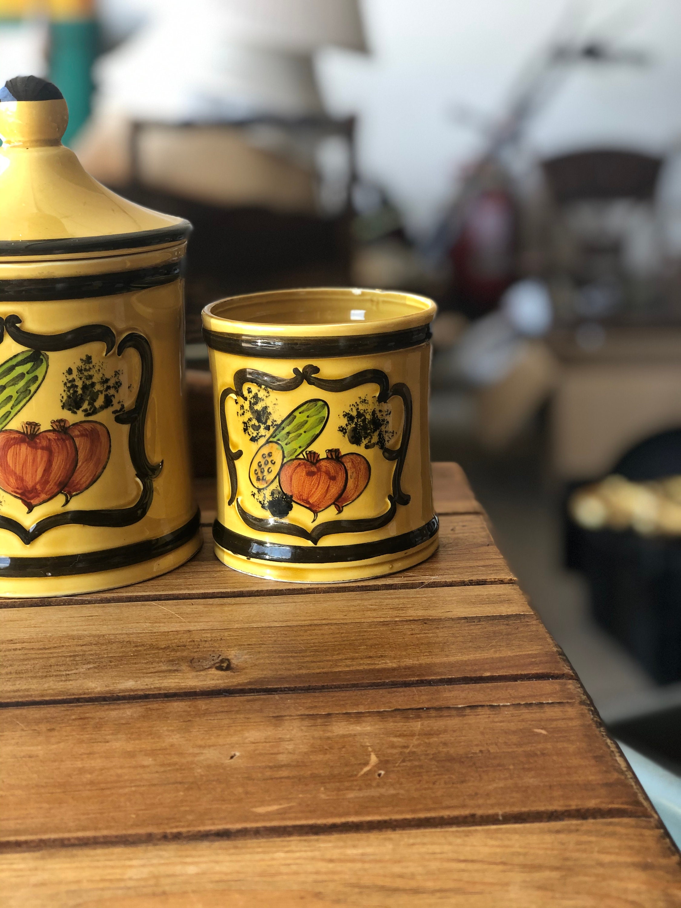 Botes de cocina de diseño vegetal de cerámica amarilla | Etsy