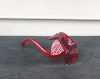 Red Hand Blown Glass Trumpet Flower