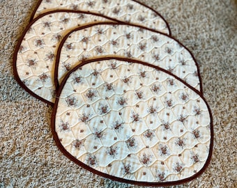 Brown and Cream Floral Quilted Table Linen Placemats, Set of 4