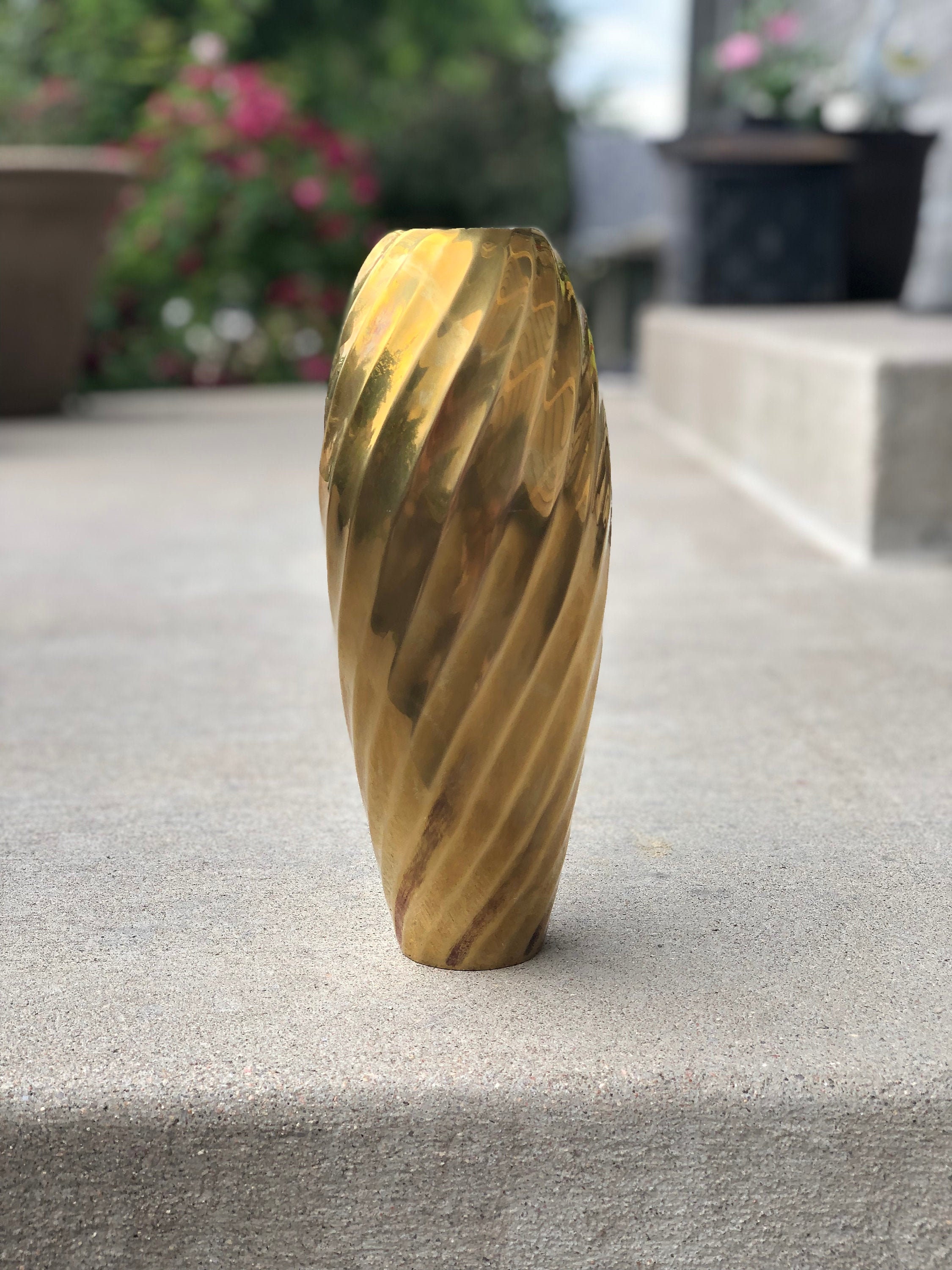 Tall Skinny Ridged Brass Vase Etsy