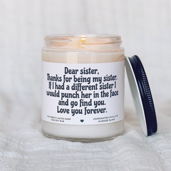 Dear sister, cute gift for her, sister gift, Soy Candle, sister birthday gift, Birthday for her, Gift for her best sister candle step sister