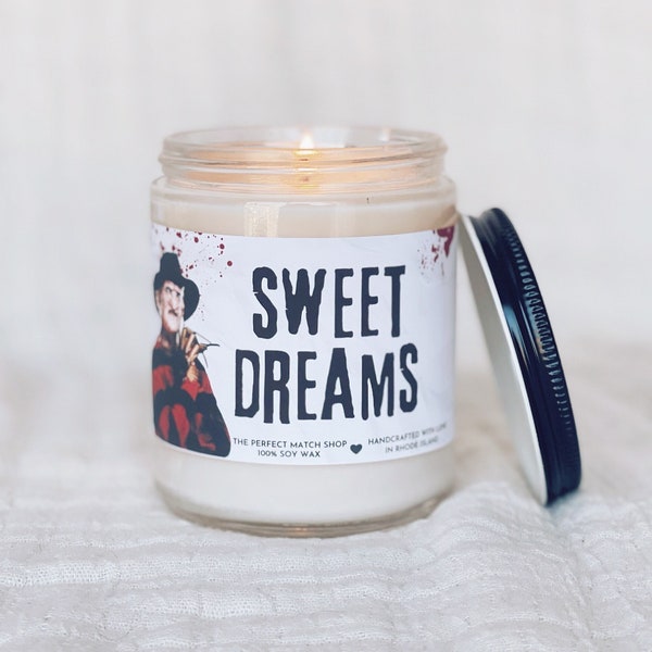 Sweet dreams freddy krueger candle, Halloween candle, fall candle decor, Halloween decor, fall scented candles, spooky decor horror addict