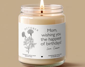 October Birthday gifts for Mom Mothers day gift October Birth flower candle Gifts for Mom Personalized birth flower gift Mom Birthday gift