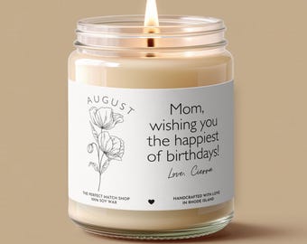 August Birth flower gift Mothers day gift Birth flower candle Gifts for Mom Personalized August birth flower gifts Mom August Birthday gift