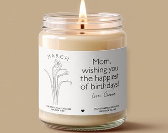March Birth flower gift Mothers day gift Birth flower candle Gifts for Mom Personalized March birth flower gift Mom Birthday gift