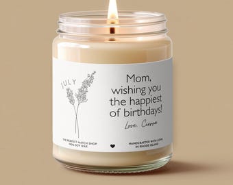 July Birth flower gift Mothers day gift Birth flower candle Gifts for Mom Personalized July birth flower candle Mom Birthday gift