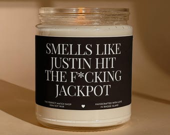 Custom name hit the Jackpot Engagement Gift Wedding gift Fiance Gifts Funny Bridal shower gifts Personalized engagement candle