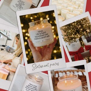The image is a collage of various candle images, including one with a mother holding a candle and another with a candlelit Christmas tree. The collage also includes a statement about the importance of mothers and the role they play in their children's lives.
