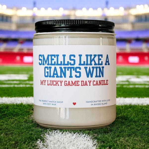 Smells like a Giants win Nfl Candle Football Gift Football Sunday Gift for him Game Day decor New York Giants