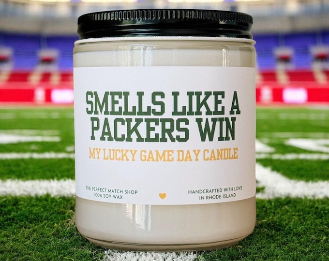 Smells like a Packers win Nfl Candle Football Gift Football Sunday Gift for him Game Day decor Green Bay Packers