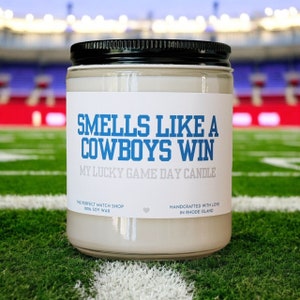 Smells like a Cowboys win Nfl Candle Football Gift Football Sunday Gift for him Game Day decor Dallas Cowboys