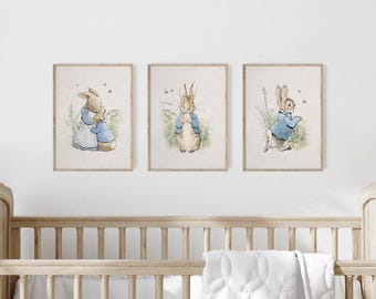 Peter Rabbit Nursery, Set of 3, Vintage Bunny Nursery Wall Art, Woodland Nursery, Beatrix Potter, Nursery Wall Art, Baby Shower, Rabbit