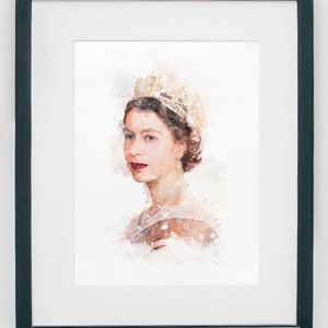 Queen Elizabeth Print, Watercolor Wall Art, Queen of England, Queen Elizabeth II