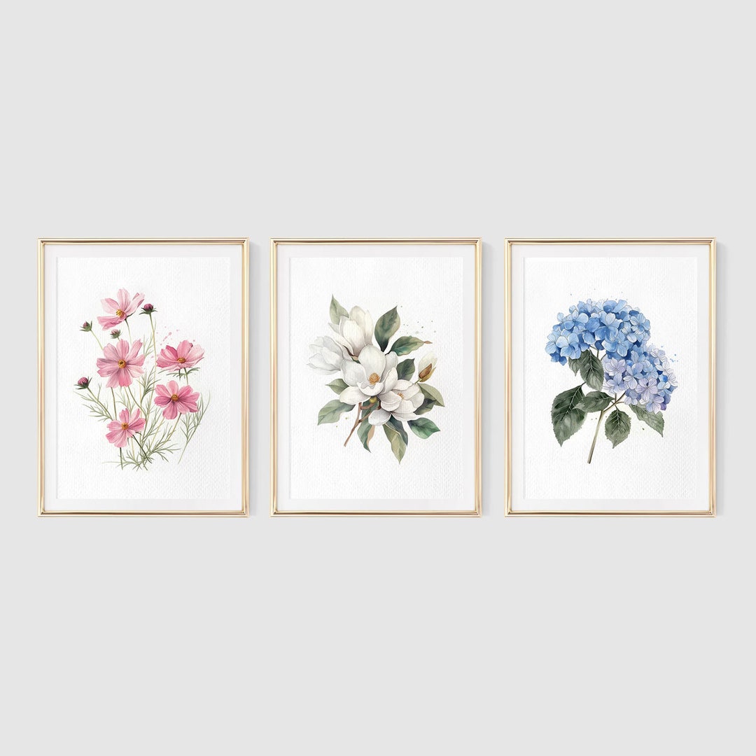 Set of 3 Watercolor Floral Wall Art, Watercolor Wildflower Painting ...