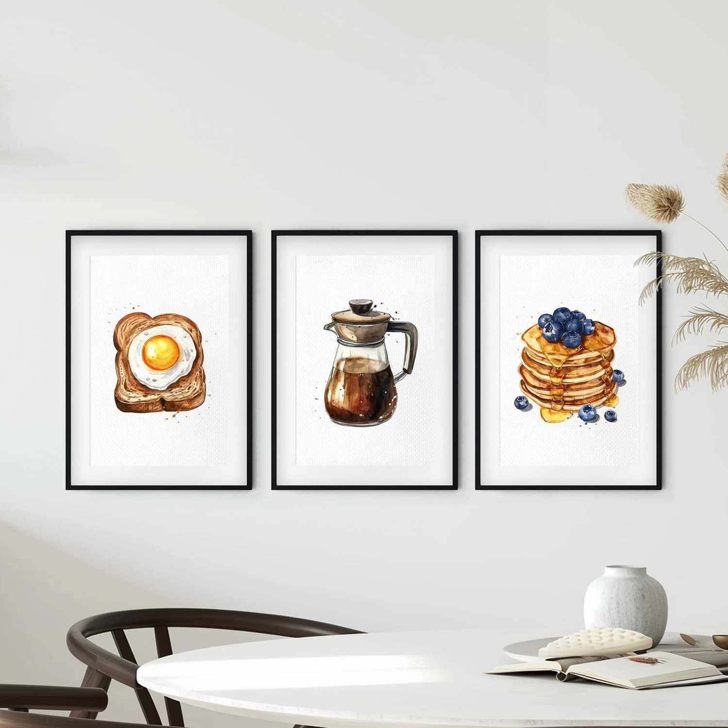Watercolor Breakfast Set of 3 Prints, Brunch Art, Breakfast Wall Decor, Kitchen Wall Art Decor, Kitchen Gift, Food Illustration, Gallery