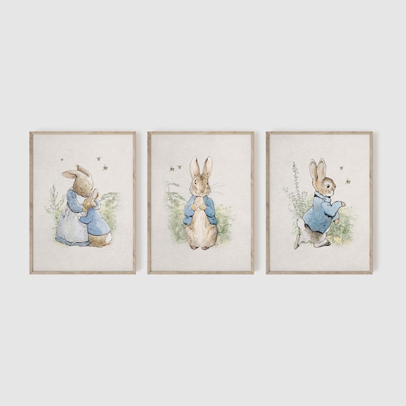 Peter Rabbit Nursery, Set of 3, Vintage Bunny Nursery Wall Art, Woodland Nursery, Beatrix Potter, Nursery Wall Art, Baby Shower, Rabbit