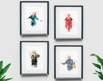 4 Set or Single Golden Girls Wall Art Prints, Watercolor Art Prints, Pop Culture