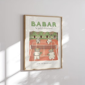 Babar the Elephant Wall Decor, Tennis Nursery Decor, Retro Kids Room, Literary Kids Room, Illustration Print, Gender Neutral Baby Gift 3