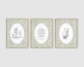 Set of 3 Classic Winnie the Pooh Nursery Art Prints, Inspirational Quote, A.A. Milne, Gender Neutral Nursery, Woodland Kid, New Baby Gift 2
