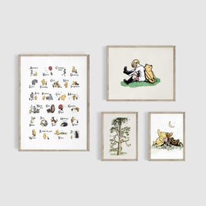 Winnie the Pooh Kids Room Decor, Gallery Set, Nursery Prints, Classic Pooh Bear, Vintage Nursery Art, AA Milne, Baby Shower Gift, Playroom