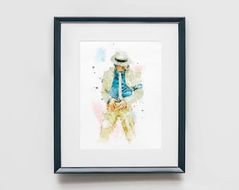 Michael Jackson Watercolor Art Print, Dance, Pop Culture, Music