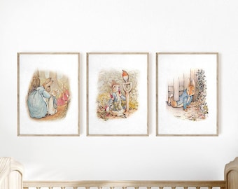 Peter Rabbit Nursery Wall Art, Set of 3 Beatrix Potter Nursery Art Prints, Peter Rabbit Prints, Bunny Nursery Wall Art, Baby Shower Gift