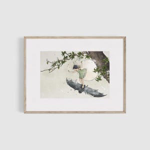 Fairy Riding a Bat, Ida Rentoul Outhwaite, Fairytale Whimsical Wall Art, Nursery Wall Art, Kids Room, Cute Witchy Vintage Art, Bat Wall Art