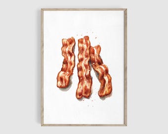 Bacon Watercolor Print, Food Art, Kitchen Art Decor, Kitchen Food Gift, Food Illustration, Kitchen Wall Decor, Breakfast Wall Decor