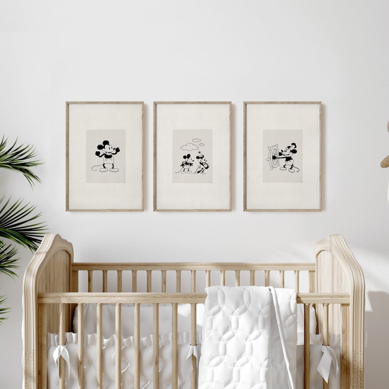 steamboat willie mickey mouse wall art prints for... Mickey Mouse, Steamboat Mouse, Set of 3, Classic Art Prints, Classic ...
