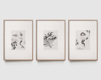 The Little Mermaid Wall Art, Nursery Decor, Set of 3 Prints, Classic Little Mermaid Art, Nursery Wall Art, Nursery Prints