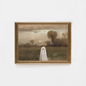 Cute Ghost Under the Moonlight, Giclée Prints, Ghost Art, Halloween Wall Art, Ghost Wall Decor, Ghost Decor, Halloween Art Print Decor