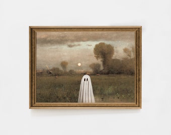 Cute Ghost Under the Moonlight, Giclée Prints, Ghost Art, Halloween Wall Art, Ghost Wall Decor, Ghost Decor, Halloween Art Print Decor