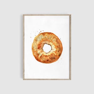 Bagel Watercolor Print, Food Art, Kitchen Wall Art Decor, Kitchen Gift, Bagel Wall Decor, Food Illustration, Kitchen Wall Decor, Breakfast