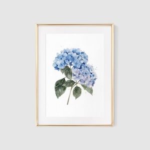 Hydrangea Art Print, Watercolor Floral Painting, Flower Painting, Blue Hydrangea Print, Hydrangea Farmhouse Decor, Gifts For Her