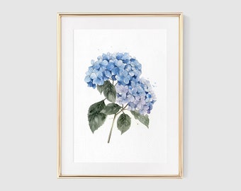 Hydrangea Art Print, Watercolor Floral Painting, Flower Painting, Blue Hydrangea Print, Hydrangea Farmhouse Decor, Gifts For Her