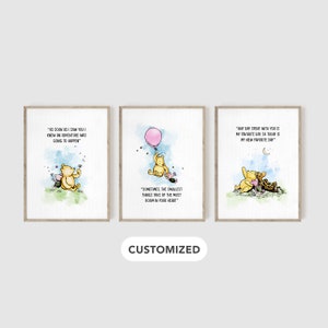 Winnie the Pooh Quote Prints, Set of 3, Winnie the Pooh Nursery, Pooh Bear Wall Art, Gender Neutral Nursery, Baby Shower, Classic Pooh