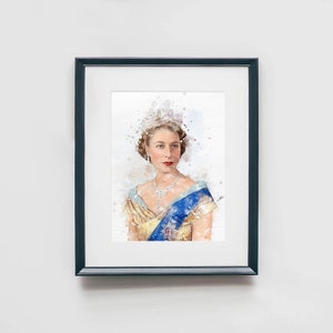 Queen Elizabeth Print, Watercolor Wall Art, Queen of England, Platinum Jubilee